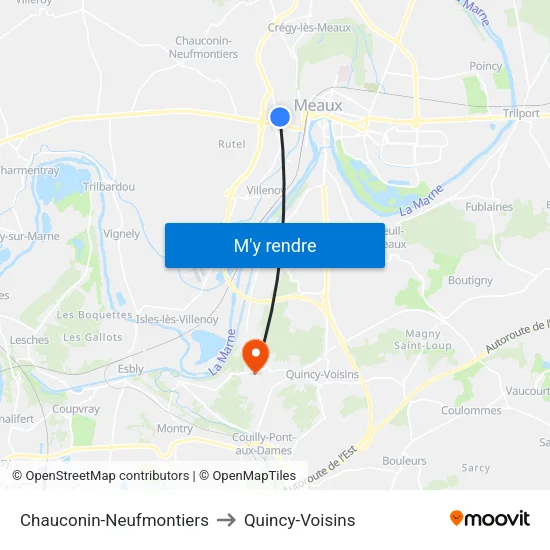 Chauconin-Neufmontiers to Quincy-Voisins map