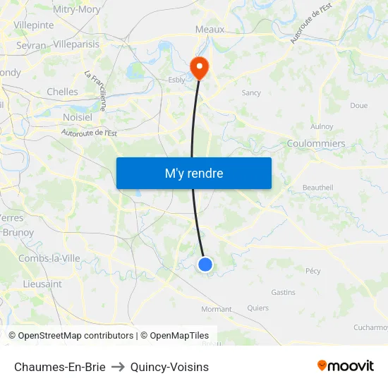 Chaumes-En-Brie to Quincy-Voisins map