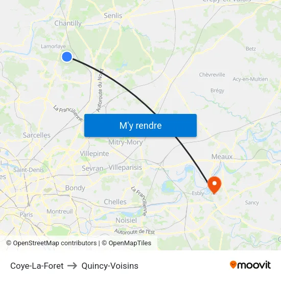 Coye-La-Foret to Quincy-Voisins map
