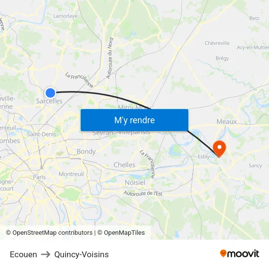 Ecouen to Quincy-Voisins map