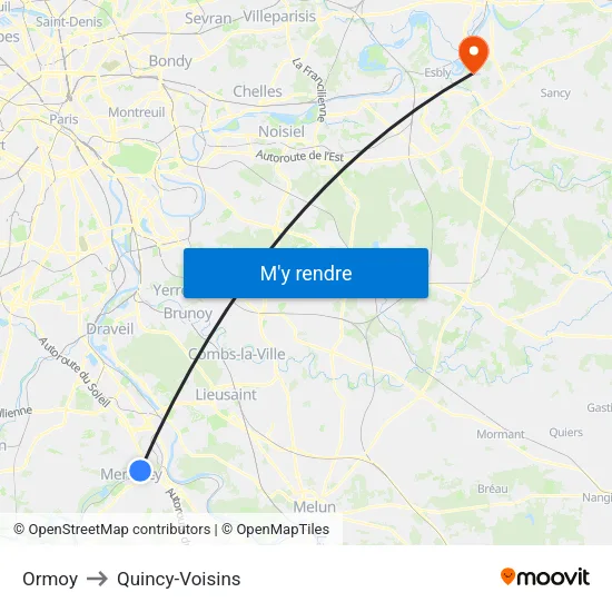 Ormoy to Quincy-Voisins map