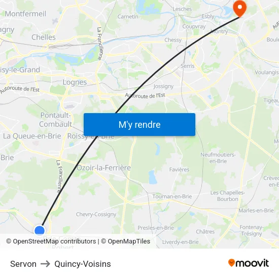 Servon to Quincy-Voisins map