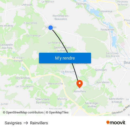 Savignies to Rainvillers map
