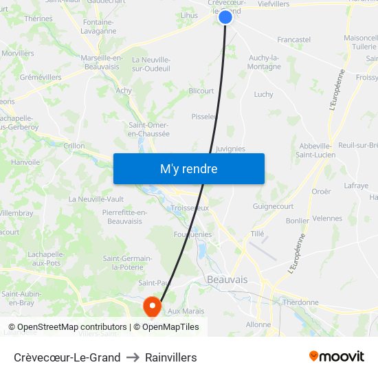 Crèvecœur-Le-Grand to Rainvillers map