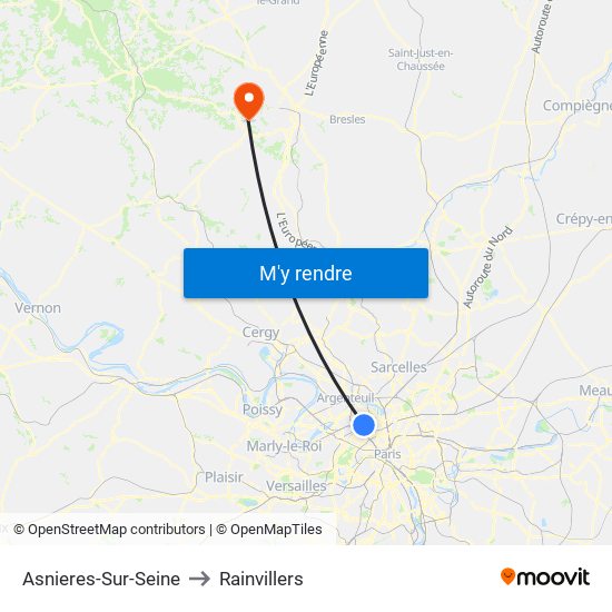 Asnieres-Sur-Seine to Rainvillers map