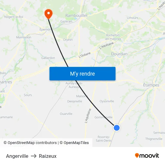 Angerville to Raizeux map