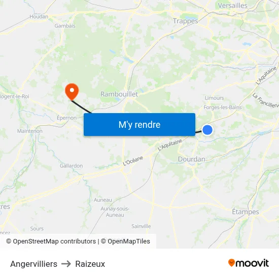Angervilliers to Raizeux map