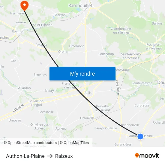 Authon-La-Plaine to Raizeux map