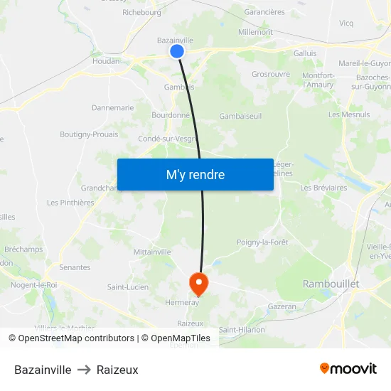 Bazainville to Raizeux map