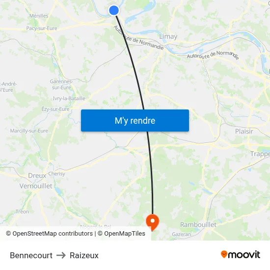 Bennecourt to Raizeux map