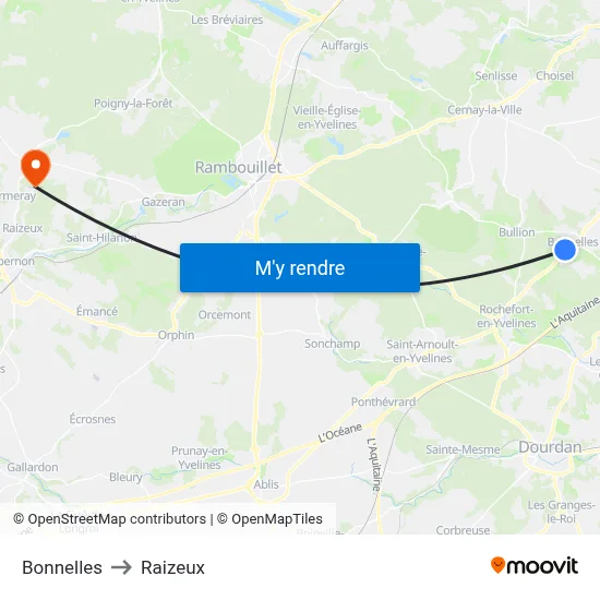 Bonnelles to Raizeux map