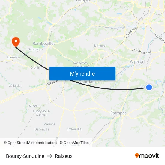 Bouray-Sur-Juine to Raizeux map