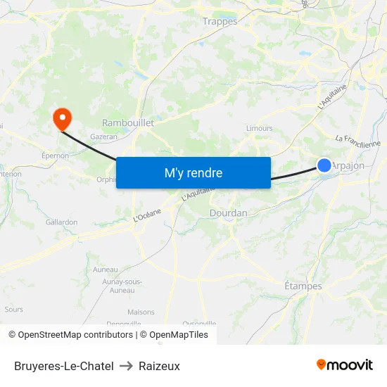 Bruyeres-Le-Chatel to Raizeux map