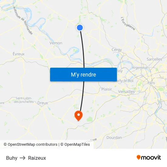 Buhy to Raizeux map