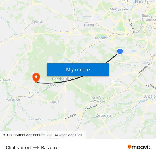 Chateaufort to Raizeux map