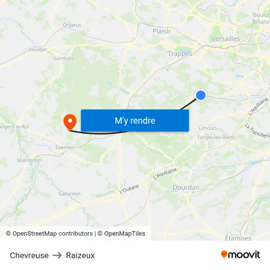 Chevreuse to Raizeux map