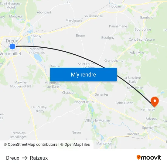 Dreux to Raizeux map