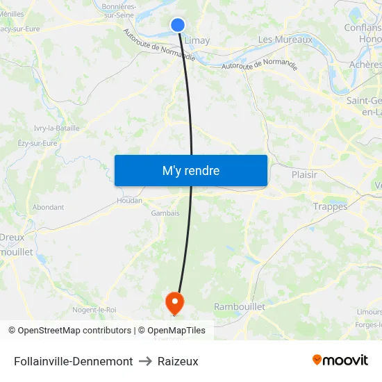 Follainville-Dennemont to Raizeux map