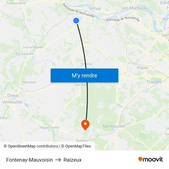 Fontenay-Mauvoisin to Raizeux map