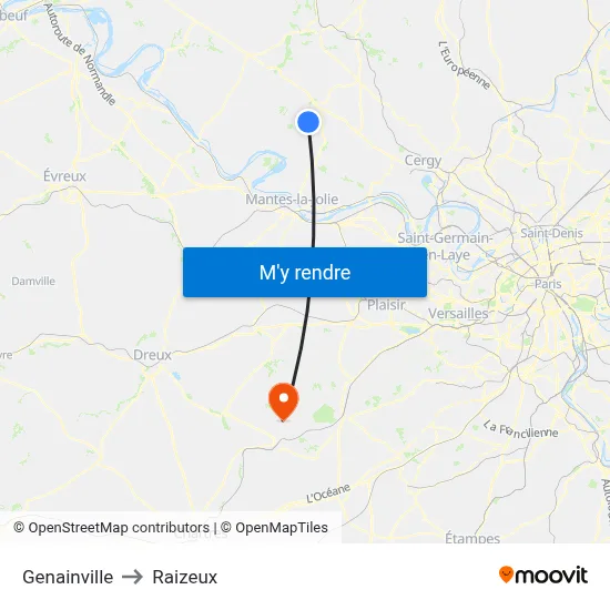 Genainville to Raizeux map
