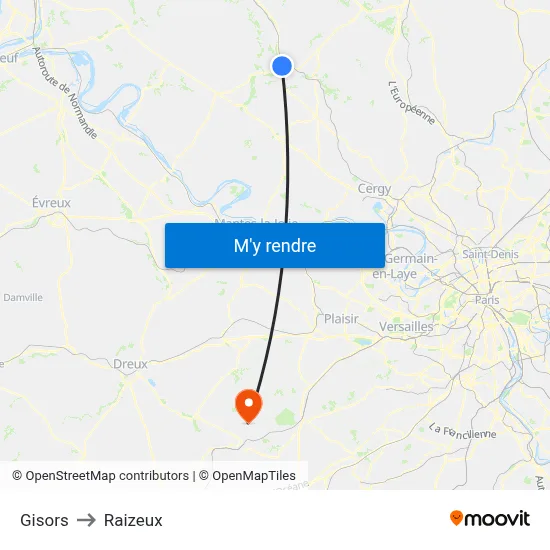 Gisors to Raizeux map
