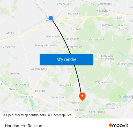 Houdan to Raizeux map