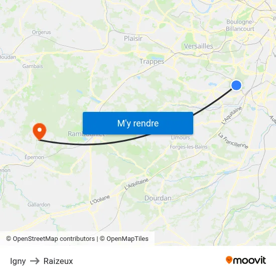 Igny to Raizeux map