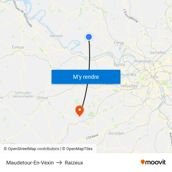 Maudetour-En-Vexin to Raizeux map