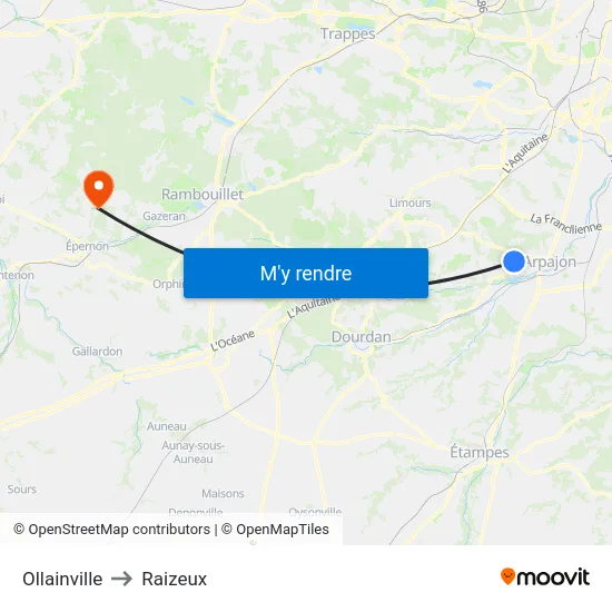 Ollainville to Raizeux map
