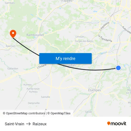 Saint-Vrain to Raizeux map