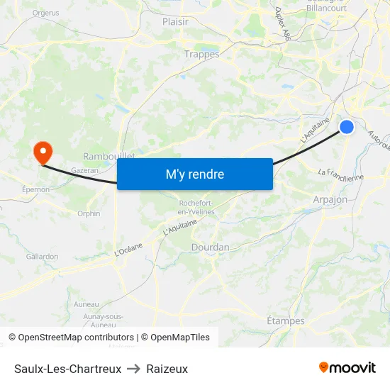Saulx-Les-Chartreux to Raizeux map