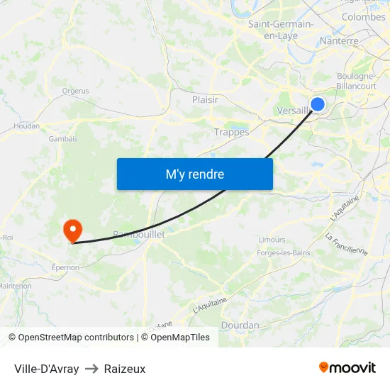 Ville-D'Avray to Raizeux map