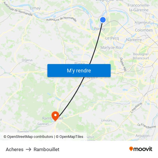 Acheres to Rambouillet map