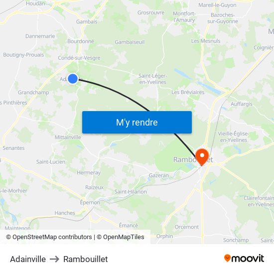 Adainville to Rambouillet map