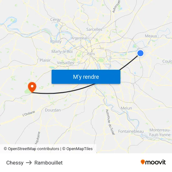 Chessy to Rambouillet map