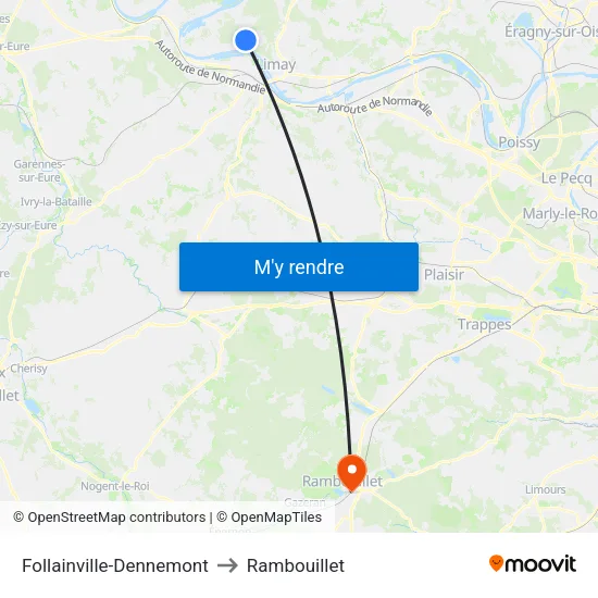 Follainville-Dennemont to Rambouillet map