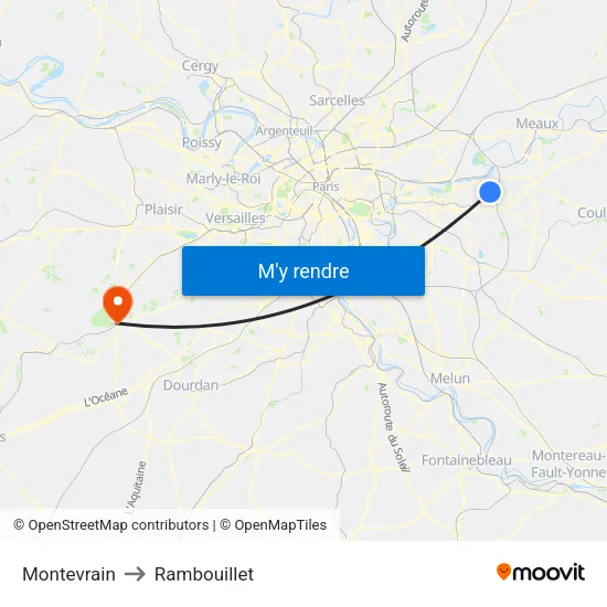 Montevrain to Rambouillet map