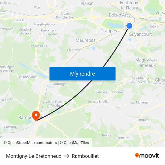 Montigny-Le-Bretonneux to Rambouillet map