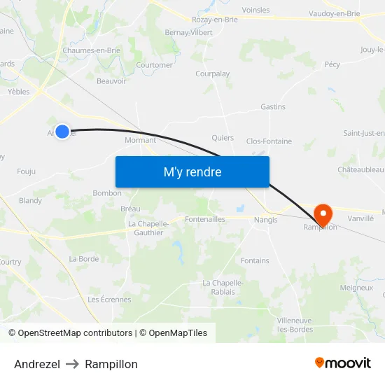 Andrezel to Rampillon map