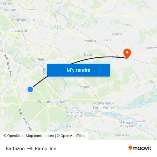 Barbizon to Rampillon map