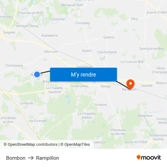 Bombon to Rampillon map