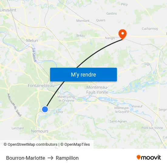 Bourron-Marlotte to Rampillon map
