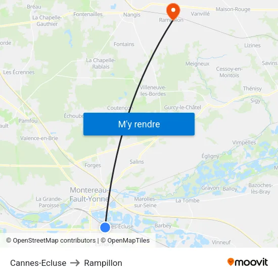 Cannes-Ecluse to Rampillon map