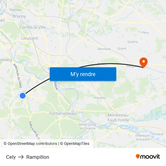 Cely to Rampillon map