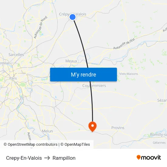 Crepy-En-Valois to Rampillon map