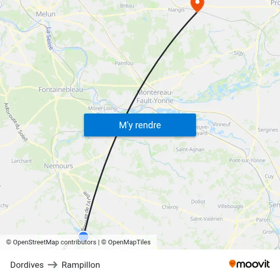 Dordives to Rampillon map
