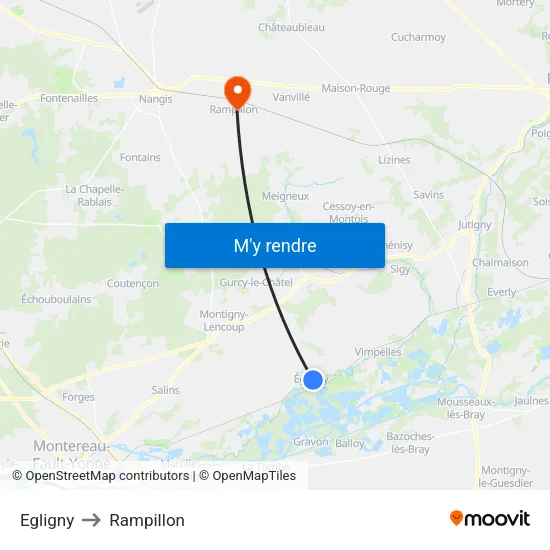 Egligny to Rampillon map