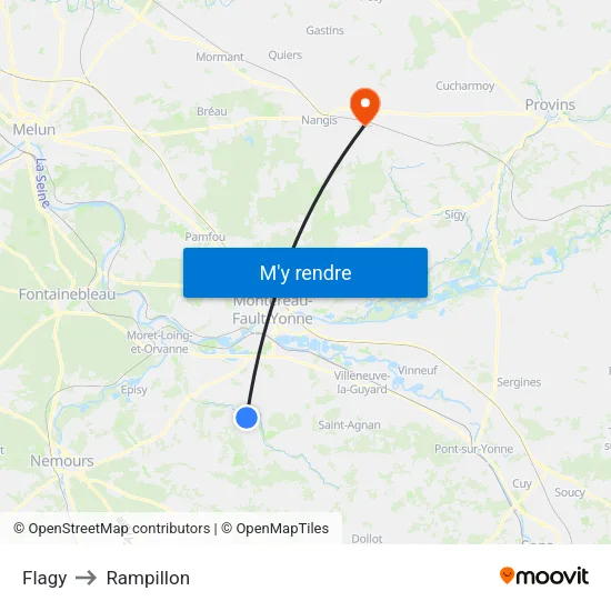 Flagy to Rampillon map