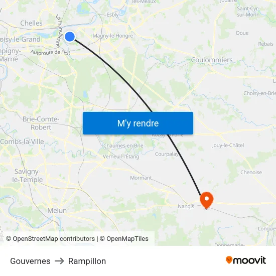 Gouvernes to Rampillon map