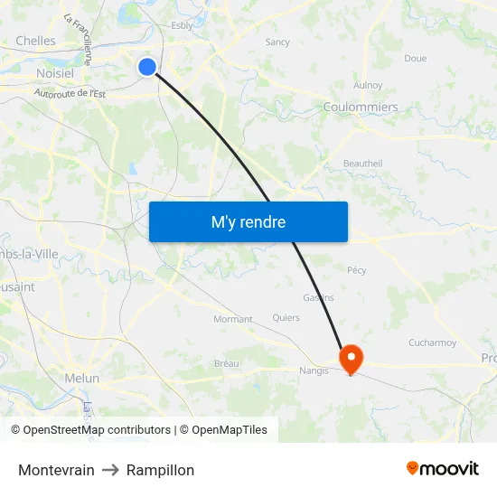 Montevrain to Rampillon map